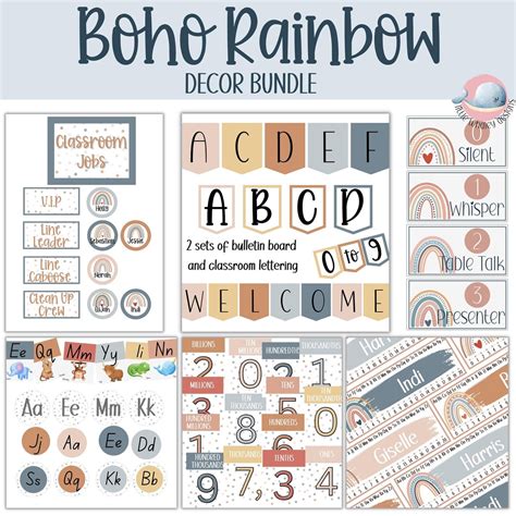 Boho Rainbow Classroom Decor Bundle Editable Classroom Decor Boho