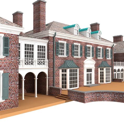 Classic English Red Brick House Building 3d Model For Vray