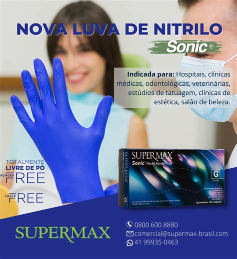 Luva Nitrílica Sonic Azul Cobalto Sem Pó C 100 Unidades SUPERMAX