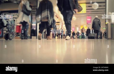 Crowd of people in the airport hall, low angle - Full HD Stock Video ...