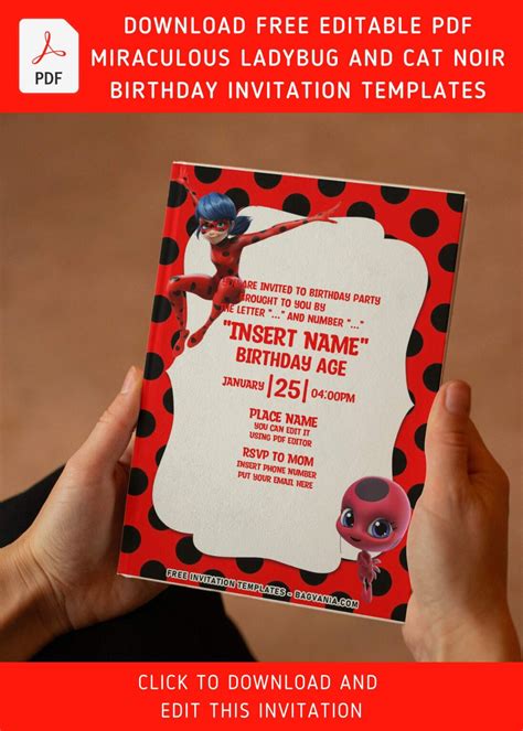 Free Editable Pdf Super Hero Ladybug And Cat Noir Birthday Invitation