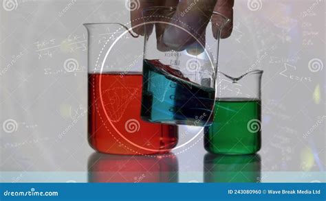 Animación De La Cadena Dna Y Ecuaciones Matemáticas Sobre Los Beakers