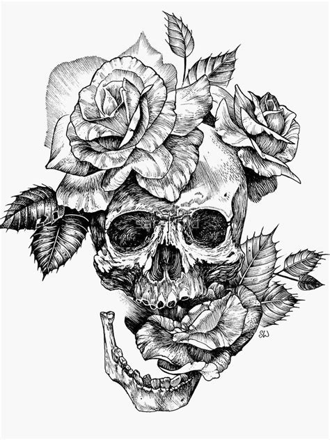 Skull And Roses Sticker By Saraknid Skull Tattoo Design Tattoo