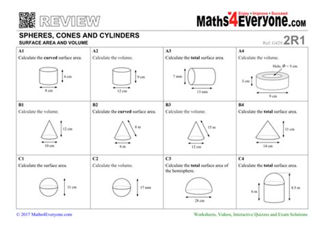 Gcse Revision Spheres Cones And Cylinders Teaching Resources