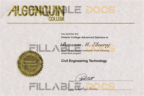 Fake Certificate From Algonquin College Template