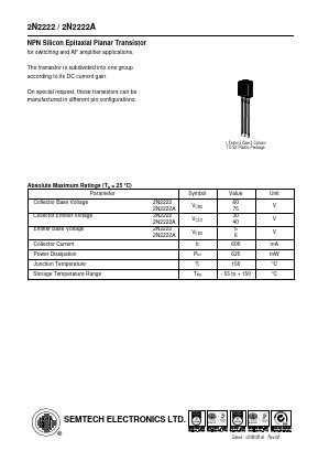 2N2222 Datasheet PDF Semtech Electronics LTD