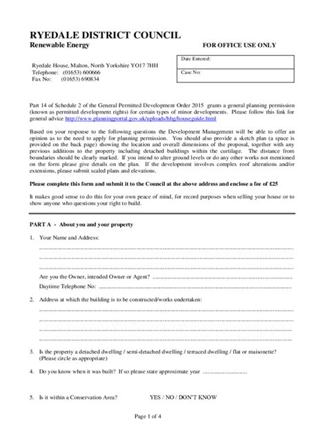 Fillable Online RYEDALE DISTRICT COUNCILDEVELOPMENT ENQUIRY FORM Fax