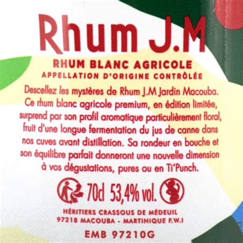 JM Rhum Blanc Jardin Macouba AOC Martinique