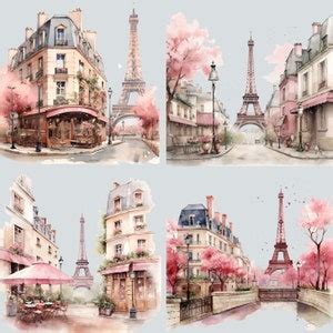 Pink Paris Clipart Png Watercolor Romantic Paris Clipart French