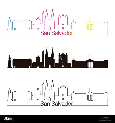 San Salvador skyline linear style with rainbow in editable vector file ...