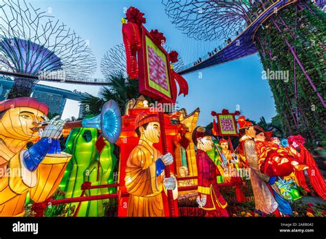 Singapore Chinese Mid-Autumn Lantern Festival at Garden By The Bay overseeing Marina Bay Sands ...