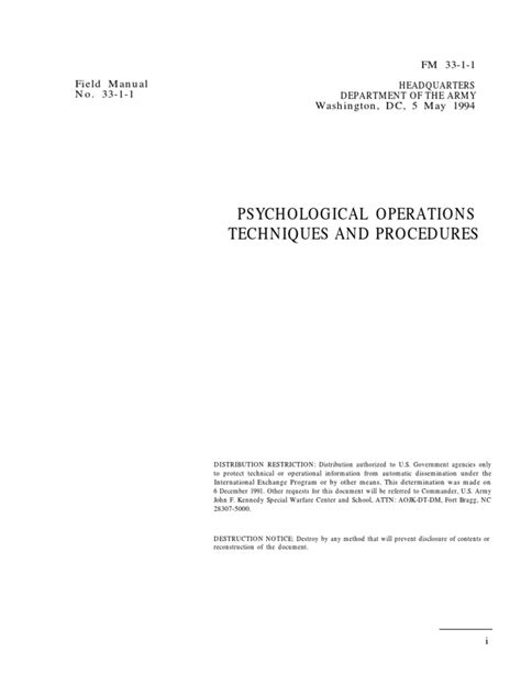 FM 33-1-1 - Psychological Operations Techniques and Procedures (Psyops) (US Army)