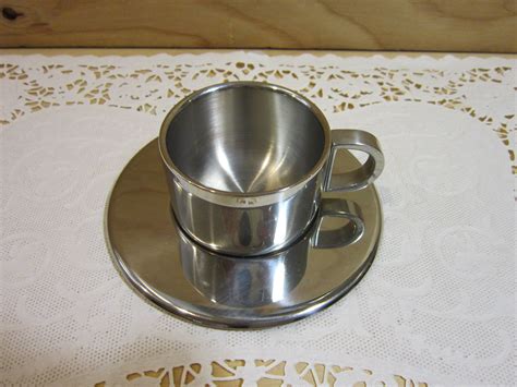 Vintage Stainless Steel Demitasse Espresso Cup And Saucer Etsy Vintage Stainless Espresso