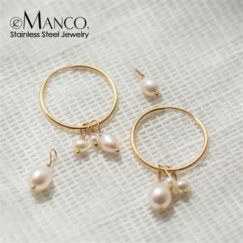 Emanco Freshwater Pearls Pcs Earrings Diy Irregular Stainless Steel