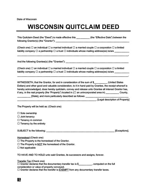 Free Wisconsin Quitclaim Deed Pdf And Word