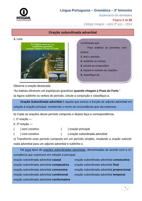 PDF Língua Portuguesa Gramática 3º bimestre Oração PDF