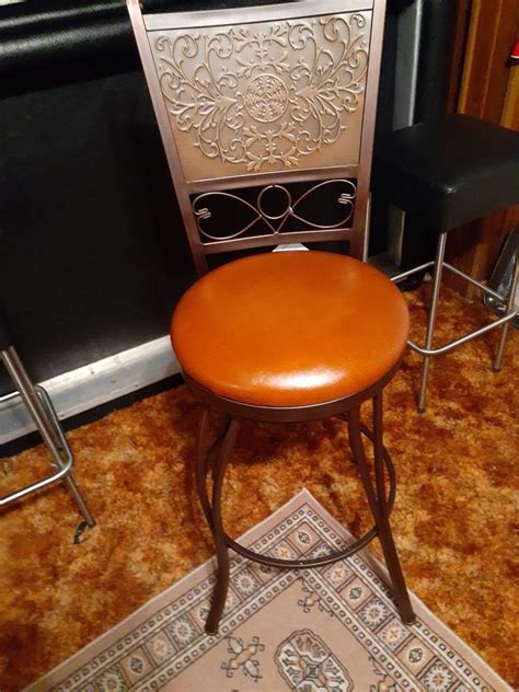 L Powell Bronze With Muted Copper Stamped Back Bar Stool 30