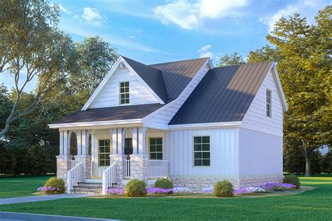 1250 Square Foot 3 Bed Home Plan With 8 Deep Front Porch 70761MK