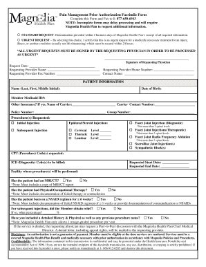 Fillable Online Pain Management Prior Authorization Facsimile Form Fax