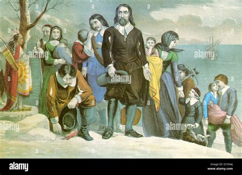 Caption Reads The Landing Of The Pilgrims At Plymouth Stock Photo