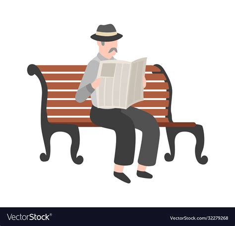 Old Men Reading Newspaper Outdoor Grandfather Vector Image