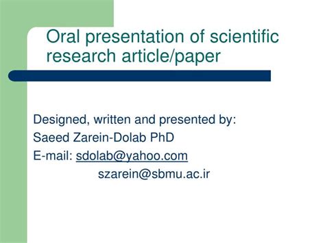 PPT Oral Presentation Of Scientific Research Article Paper PowerPoint