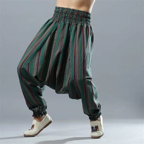 Men Fashion Stripe Linen Pants India Nepal Pattern Cotton Linen