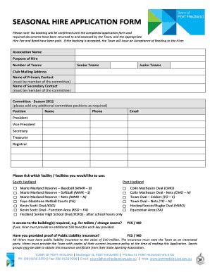 Fillable Online SEASONAL HIRE APPLICATION FORM Fax Email Print PdfFiller