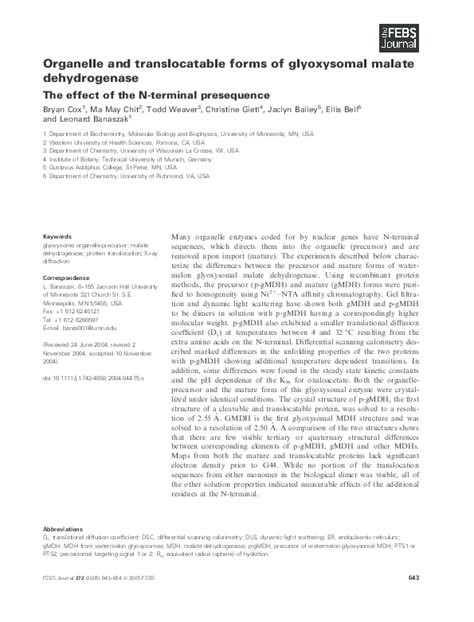 Pdf Organelle And Translocatable Forms Of Glyoxysomal Malate Ellis