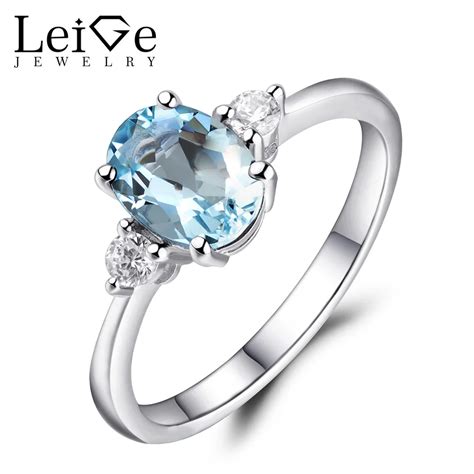 Leige Jewelry March Birthstone Oval Cut Gemstone Rings Natural