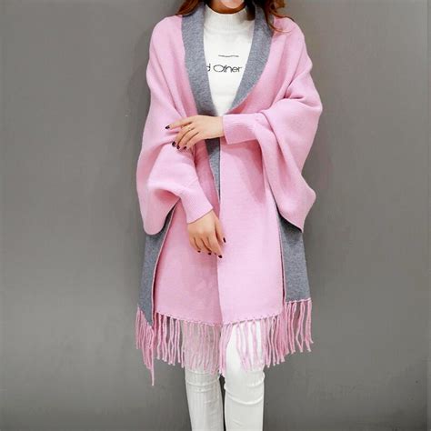 Cheap Autumn Winter Fashion Lady Tassel Knitted Shawl Sweater Women