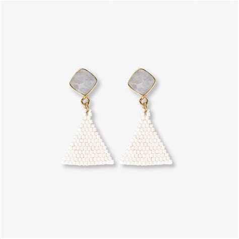 Celia Small Triangle Drop With Semi Precious Stone Post Earrings Ivory