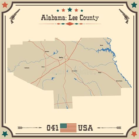 Vintage Map Of Lee County In Alabama Usa Stock Vector Illustration