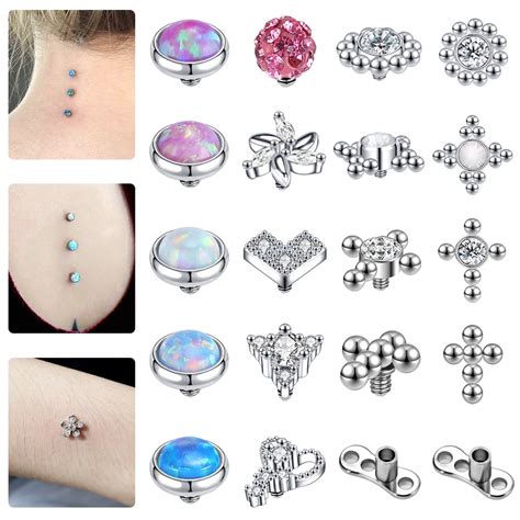 Pc Flower Heart Crystal Dermal Piercing Opal Dermal Anchor Tops Gem