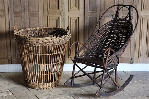 Large Late Th Century French Round Log Laundry Basket In Wicker