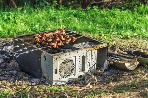 Gegrilltes Fleisch Drau En Kochen Picknick Mit Einer Firma Von IT Fachm