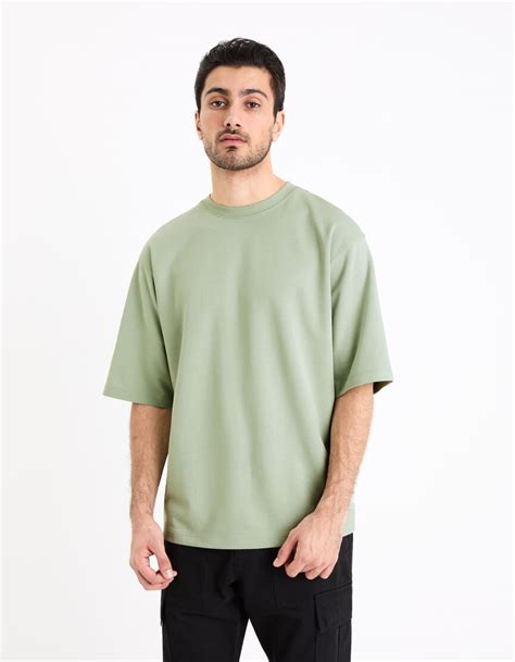 T Shirt Col Rond En Coton Mélangé Vert Celio Be Normal