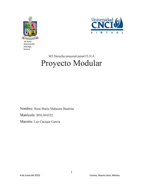 Proyecto Modular M5 Derecho Procesal Penal FLN A M5 Derecho