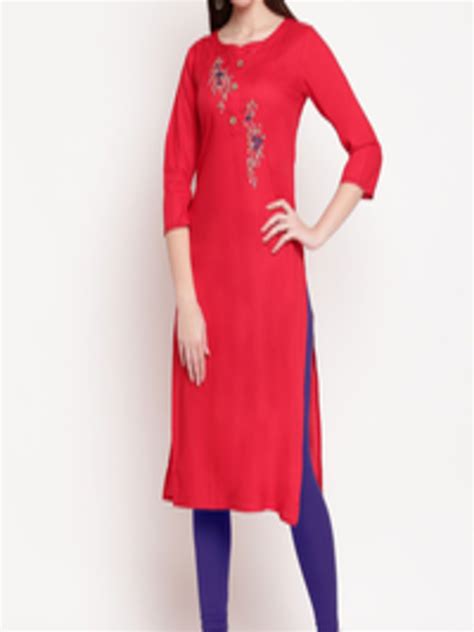 Buy Vbuyz Women Red Ethnic Motifs Embroidered Kurta Kurtas For Women