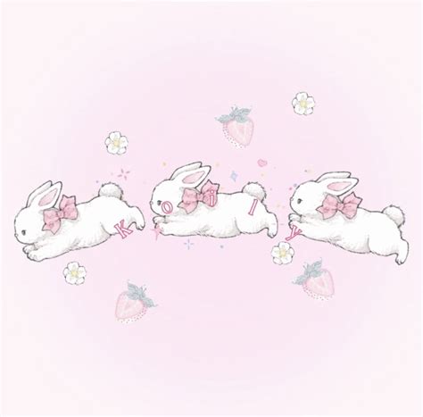 Three White Rabbits With Pink Bows Are Floating In The Air And