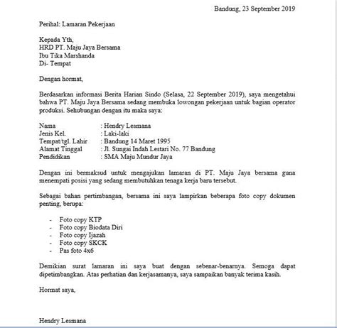 Contoh Surat Permohonan Kerja Dan Cara Membuat