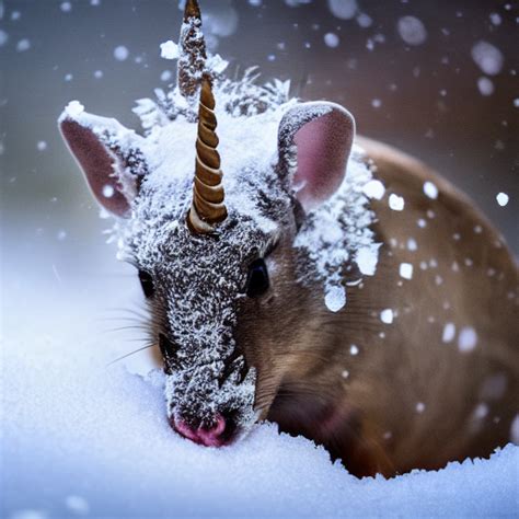 Prompthunt Unicorn Mouse Searching For Food In The Snow Macro Shot