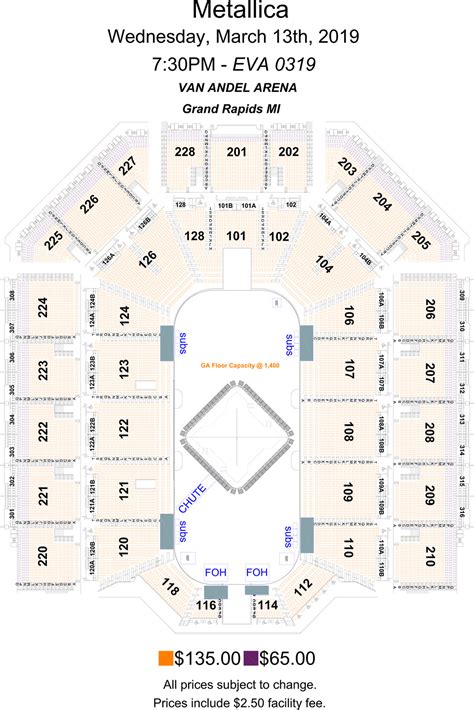 Van Andel Arena Detailed Seating Chart Elcho Table