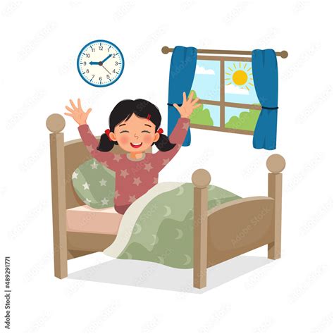 The Cute Girl Wakes Up Vector Cartoon Illustration Isolated On Clip