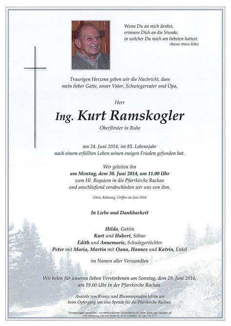 Parte für Ing Kurt Ramskogler pax requiem