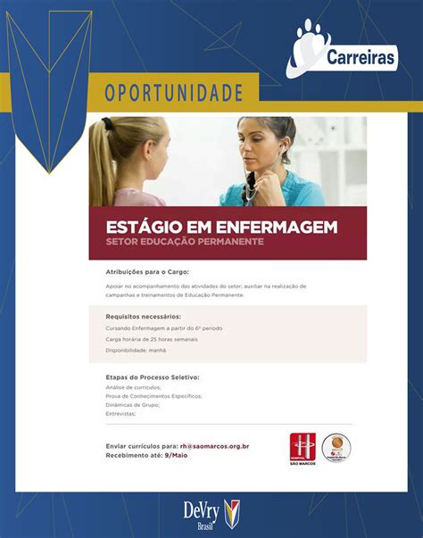 Carreiras Devry Facid Oportunidade De Est Gio Em Enfermagem