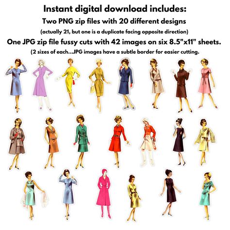 1960s Vintage Fashion Clipart Fashion Retro Women Illustrations Transparent PNG and Fussy Cuts ...