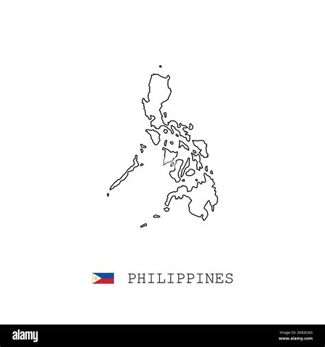 Philippines Vector Map Outline Line Linear Philippines Black Map On