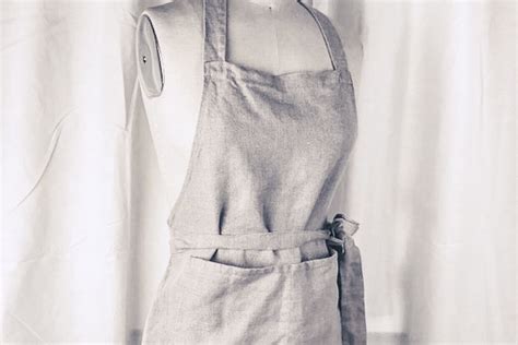 French Linen Apron Ladies Short 100 Linen Apron Ready To Etsy