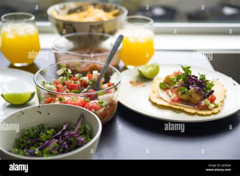 Tacos And Salsa Stock Photo Alamy